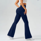 Flared Yoga Pants Women High Waist Bell Bottom Leggings Seamless Trousers w/Pockets Retro Gym Fitness Athleisure Wide Leg Pants