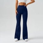 Flared Yoga Pants Women High Waist Bell Bottom Leggings Seamless Trousers w/Pockets Retro Gym Fitness Athleisure Wide Leg Pants
