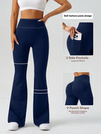 Flared Yoga Pants Women High Waist Bell Bottom Leggings Seamless Trousers w/Pockets Retro Gym Fitness Athleisure Wide Leg Pants